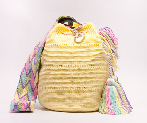 Mochila Wayuu Unicolor Amarillo Pastel - Grande