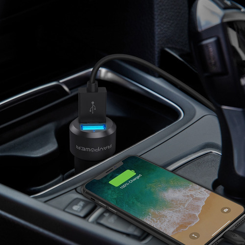 Cargador De Auto Usb Puerto Dual Ravpower 24w 4.8a Aluminio