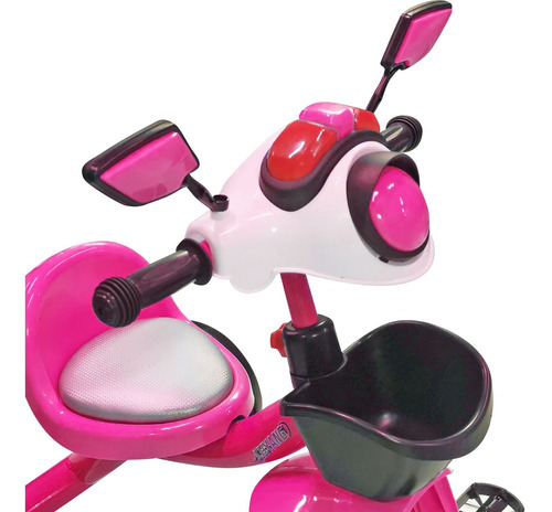 Triciclo Infantil Niños De Metal Con Canasto, Luz Y Sonido Color Rosado