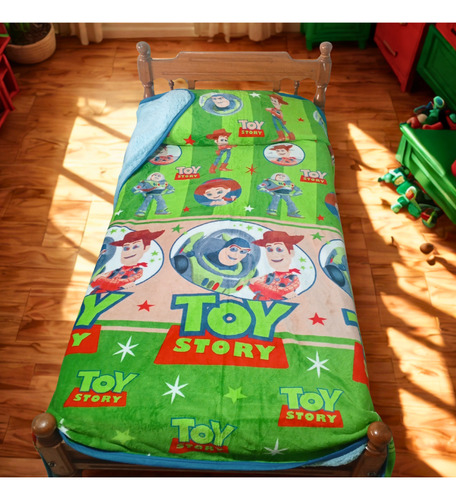 Frazada Infantil Personajes Plush Y Corderito 1 1/2 Plaza Toy Story Celeste