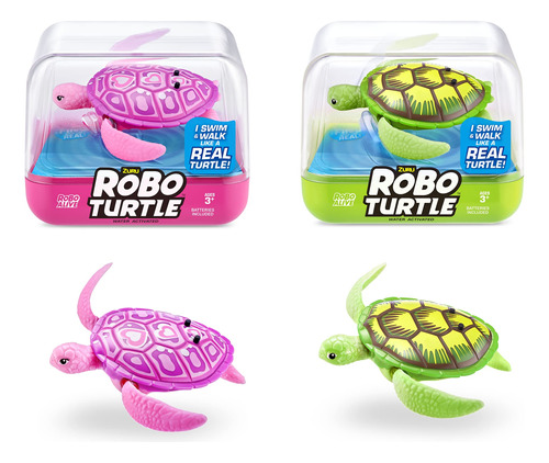 Tortuga Robótica Acuática Verde Rosa Activada Por Agua Pilas