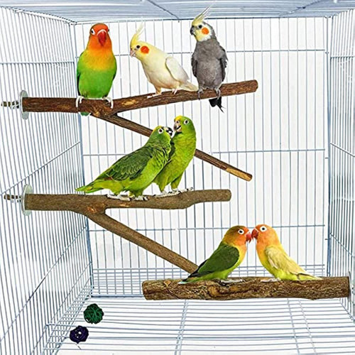 Paquete De5 Perchas De Madera Natural Para Jaulas De Pájaros