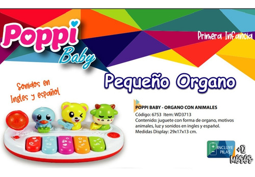 Imagen 3 de 4 de Organo Musical Primera Infancia Animales Bebe 2 Idiomas