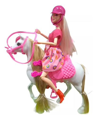 Muñeca Giani Hipica Con Caballo Accesorios Pelo Largo
