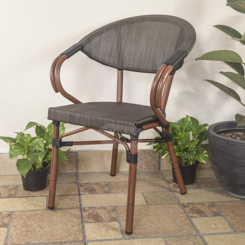 Set 2 Sillas Jardin Metalica Par De Sillas Exterior Apilable Color Marrón Claro Rayas