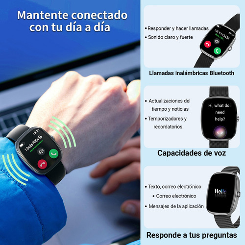 Reloj Inteligente Smart Watch Bluetooth,para Hombre Y Mujer - Monitor Cardiaco, 100+ Modos Deportivos, Alarma De Sueño Y Notificaciones Push