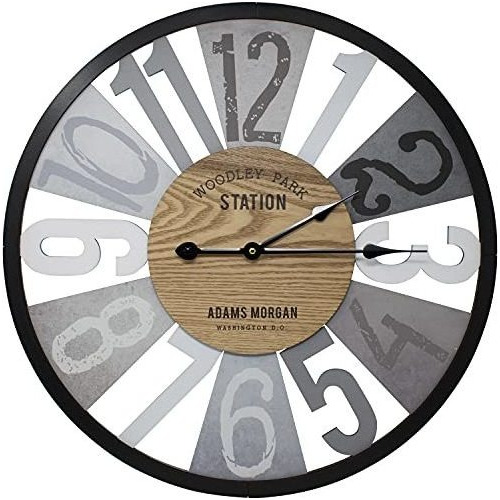 Reloj De Pared Decorativo Madera Con Metal Gris De Baterias