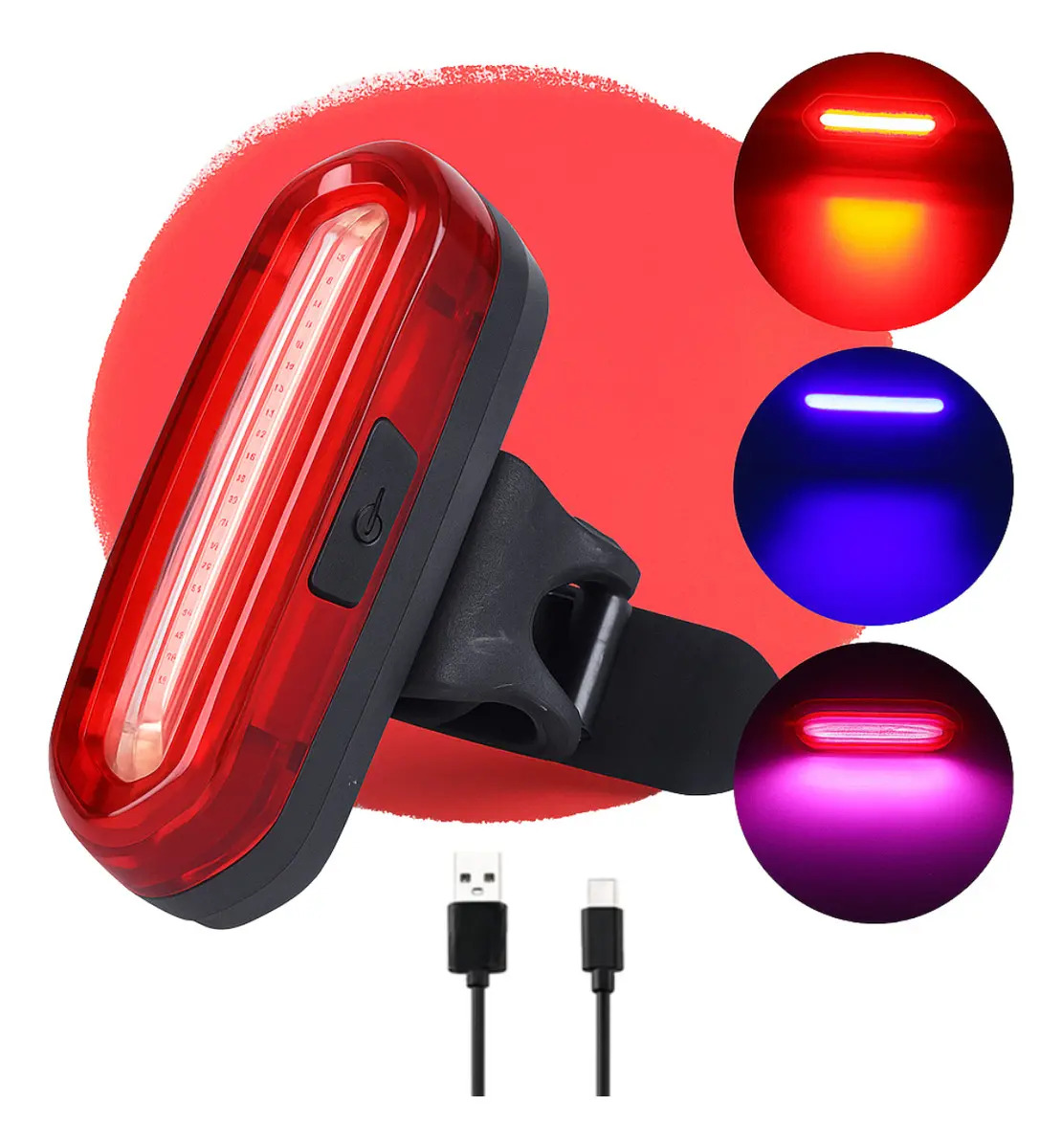 Lanterna Farol Sinalizador Traseiro Recarregável Usb Para Bike Bicileta Ciclismo 3 Cores Bem Forte