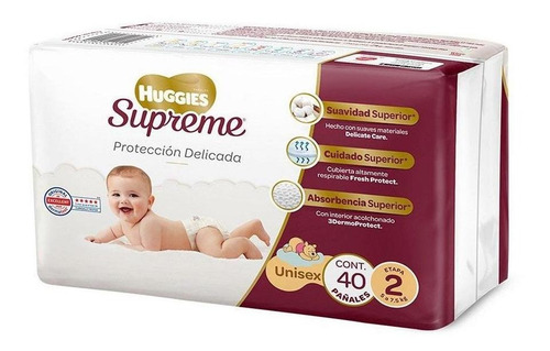 Imagen 1 de 7 de Pañales Huggies Supreme Etapa 2 Unisex 40 Piezas De 5 A 7.5