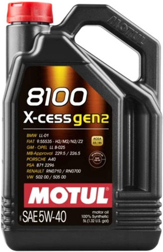 Aceite Motul 8100 X-cess Gen2 5w-40 Sintetico Por 5 Litros