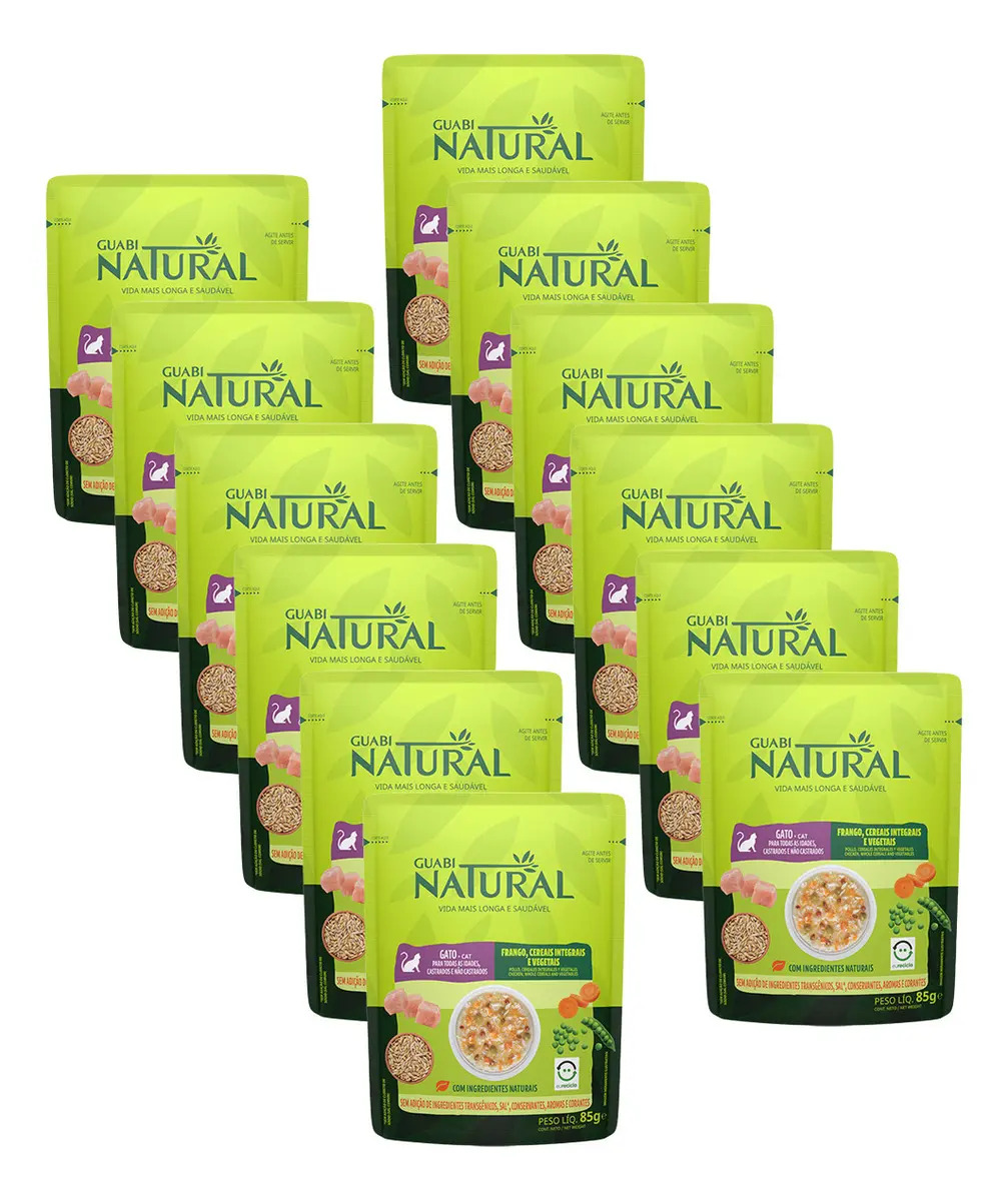 Ração Úmida Guabi Natural Sachê Gatos Frango 85g 12un
