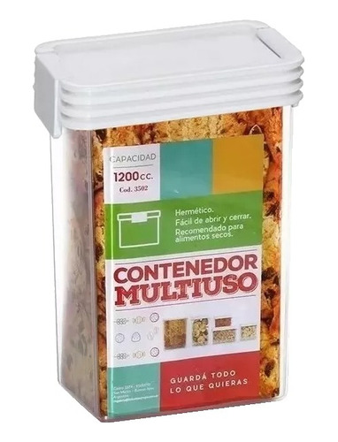 Set 4 Contenedor Hermético Táper Organizador Plástico 1200cc