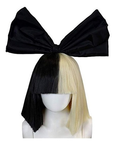 Peluca De Sia Con Moño Negro Halloween Sia Costume Wig
