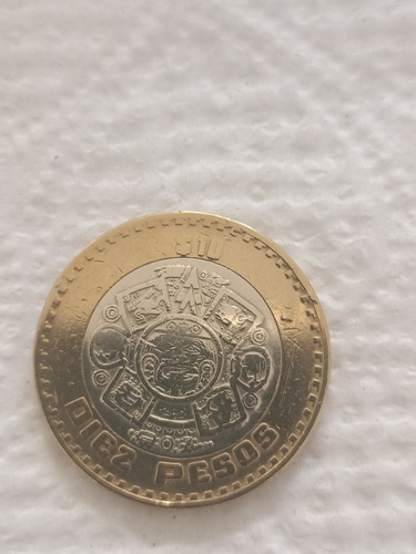 1 Moneda De $ 10.00 Bimetálica  C/ Error Sin Fecha 