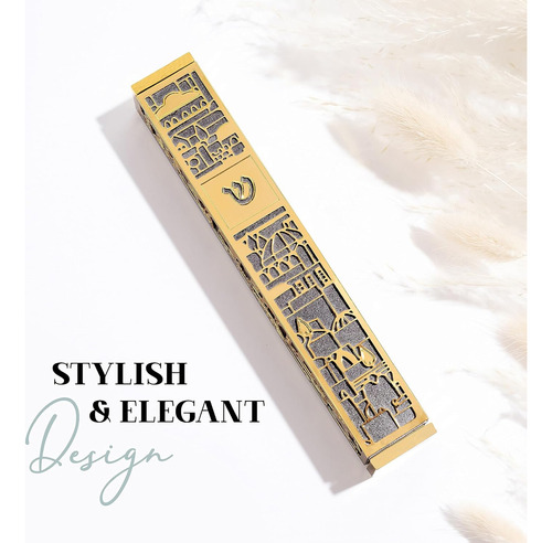 Mezuza Suri, Con Pergamino, De Metal, Gris Y Dorado, 12.7...