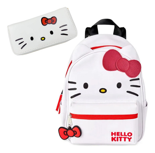 Set Mochila Y Cartera Billetera Blanca Hello Kitty Kawaii