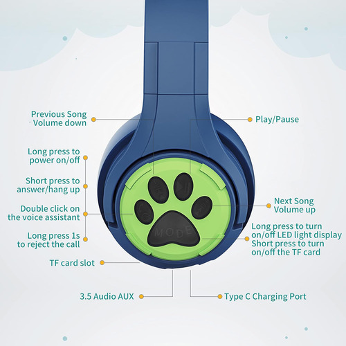 Auriculares Bluetooth Para Niños Riwbox Cf9 Cat Ear...