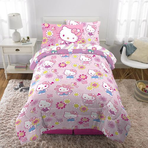 Juego De Edredón Y Sabanas Franco, Hello Kitty Twin, 5 Pi...