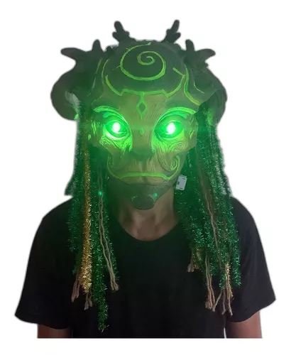 Máscara de duende espiritual com cocar de luz LED 3D realista máscara de  látex de homem velho fantasias de cosplay adereços de festa