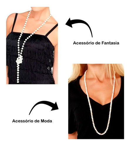 Colar De Pérolas Complementar Fantasia Melindrosa Carnaval