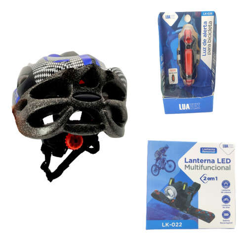 Kit Bike Capacete + Lanterna Frontal 2 Em1 + Farol Traseiro 