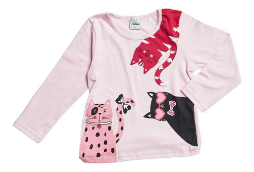 Blusa Manga Longa Estampa Gatos Rosa Bailarina Rovitex