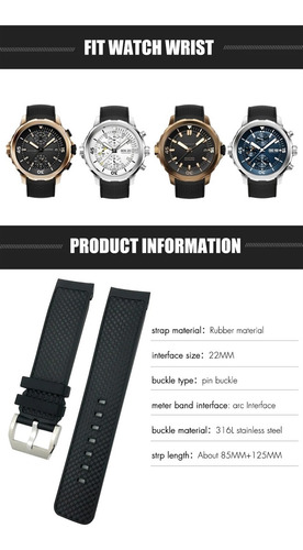 Correa De Reloj De Silicona De Goma De 22mm Apta Para Iwc