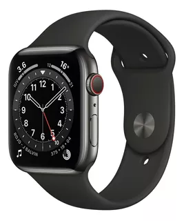 Apple Watch Series 6 (GPS+Cellular) - Caja de acero inoxidable grafito de 44 mm - Correa deportiva negro