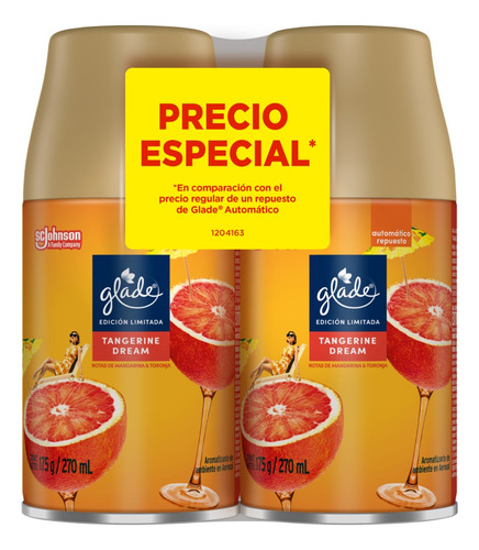 Pack X2 Aromatizantes Aceites Naturales Tangerine Dream 540 ML Glade