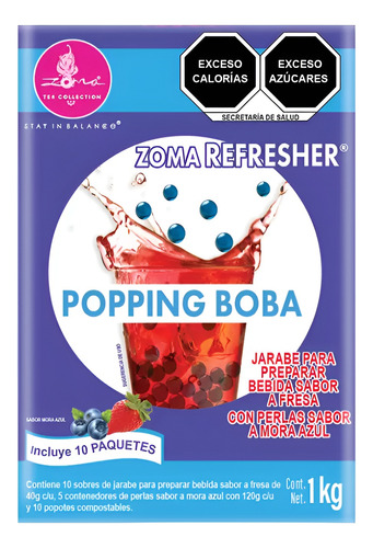 Bebida Refrescante Fresa Zoma Tea Refresher Popping Boba 1kg