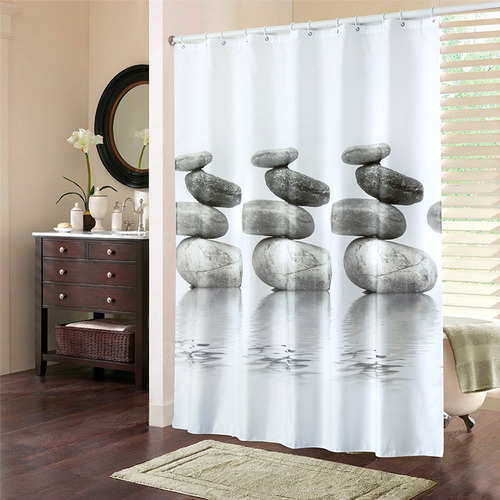 Cortina De Ducha Impermeable De 180 X 200 Cm, Piedra Gris, A