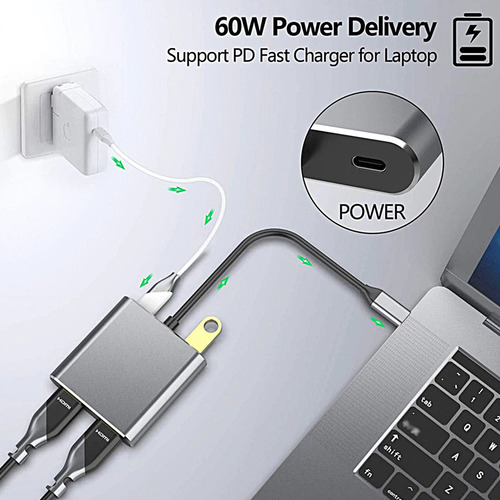 Estación De Acoplamiento Usb C 4 En 1 Con 2 Hdmi Y 4k