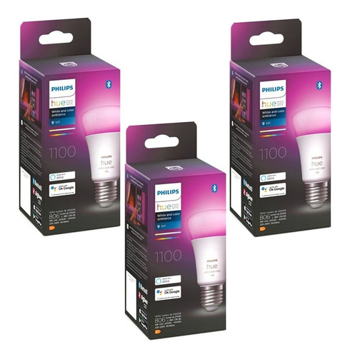 Imagen 2 de 9 de Philips Hue Lampara Led E27 Color 9w X3 Unidades