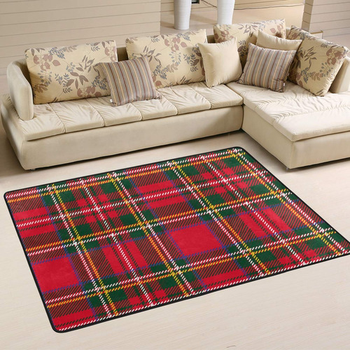 Cenhome Alfombra Area Patron Tartan Rojo Verde Para Interior