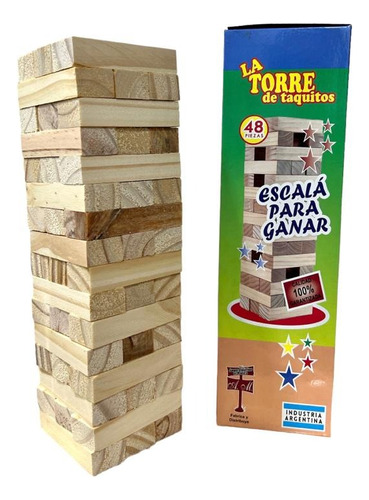 Juego De Mesa Torre De Madera Bloques Apilables 48p (7.5cm)