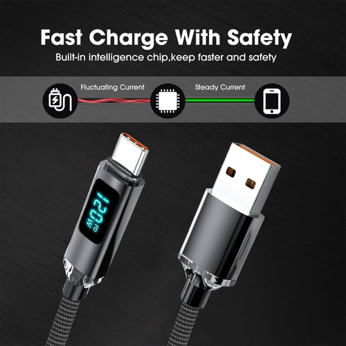 Cable De Carga Usb Tipo C De 120 W Con Pantalla Digital Led