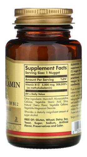 Imagen 2 de 5 de Vitamina B12 Metilcobalamina 5000mcg Sublingual 60 Nuggets
