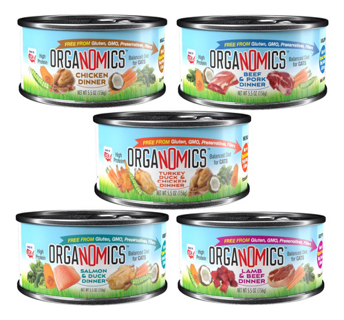 8 Latas Organomics Sabores Surtidos Alimento Natural Gato