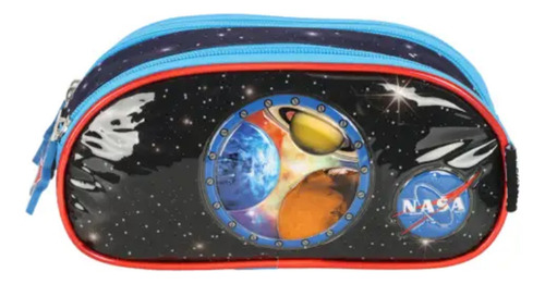 Estojo Triplo Escolar Grande Nasa Azul 3 Divisórias Luxcel