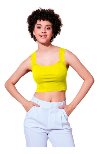 Cropped Feminino Ribana Top Confortavel Alça Cores Estiloso