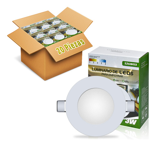 Lamparas De Techo 3w Plafon Led Luz Blanco 20 Cajas Blanco