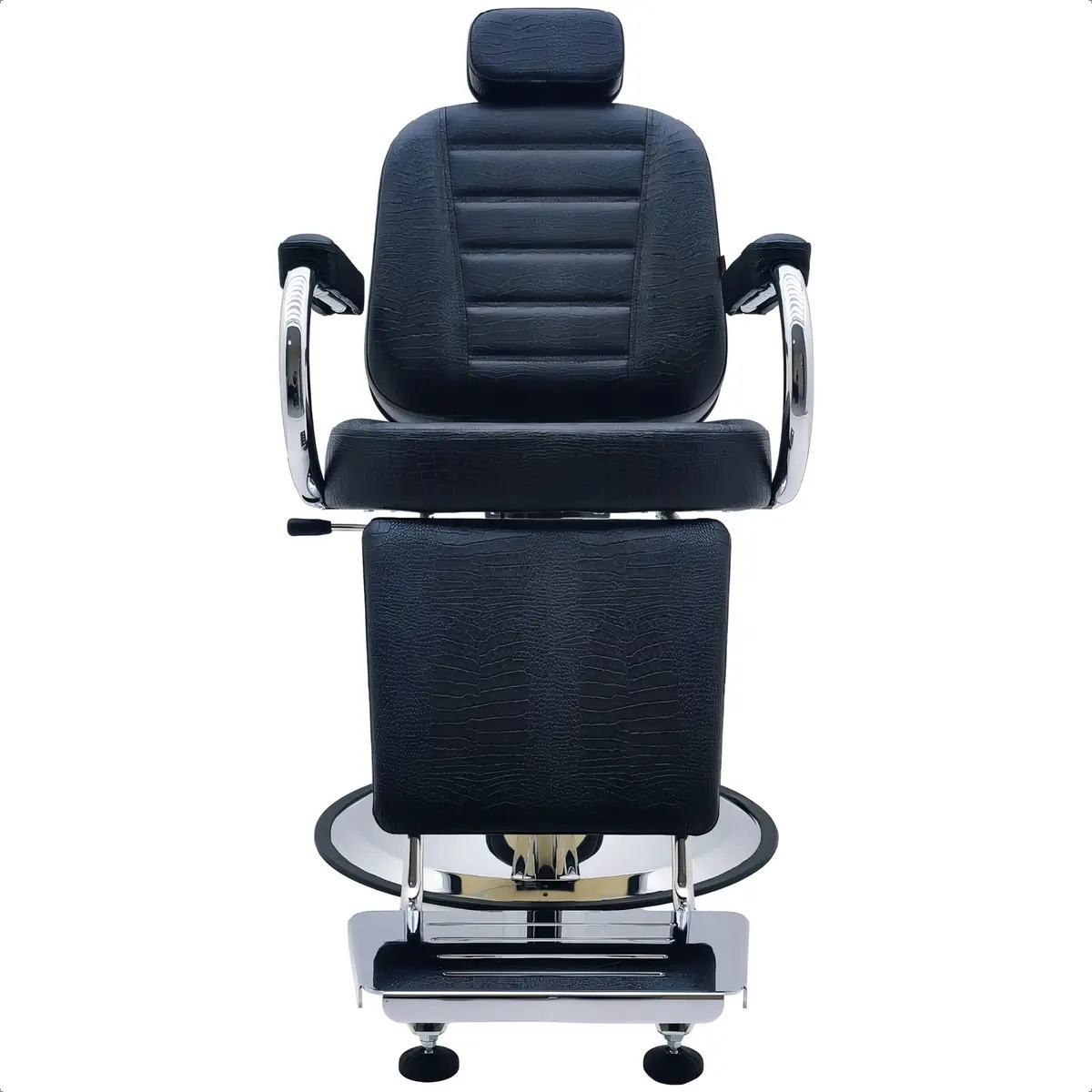 Poltrona Cadeira Salão Barbeiro Reclinável Barber Pró Cor Preto Crocco Forma Da Base Redonda