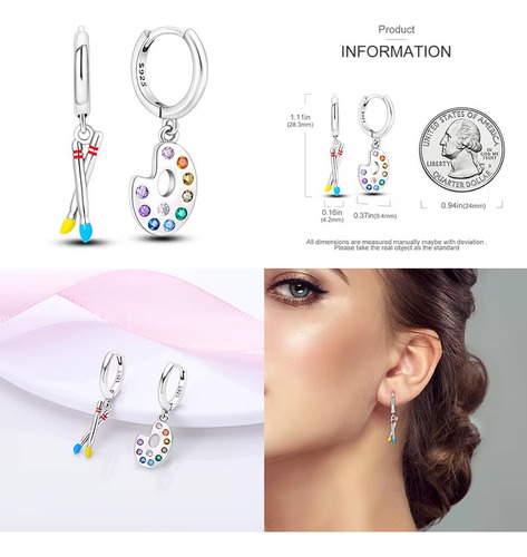 Aretes Paleta Pintar Aretes Pincel Pintura Aretes Plata925
