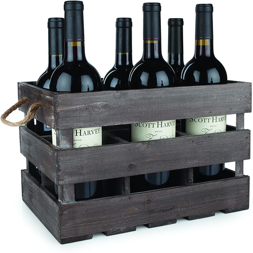 Twine Farm House Decor - Botellero Rustico De Madera Para 6