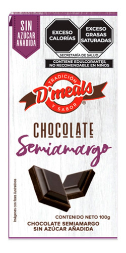 Chocolate D'meals Semiamargo Sin Azúcar 100g