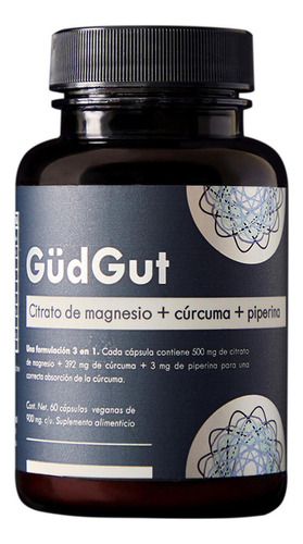 Gudgut Citrato De Magnesio + Cúrcuma + Piperina 60 Cápsulas