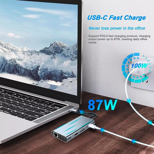 Adaptador Hub 4k 11 En 1 Usb-c Multipuertos 100mbps