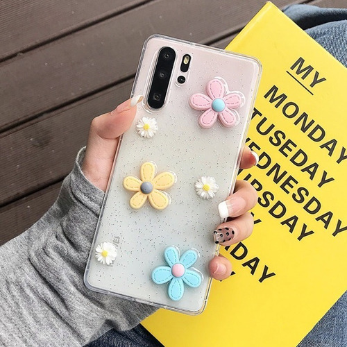 Funda Para Samsung A55 Flores Margaritas 3d Brillo + Mica 9d