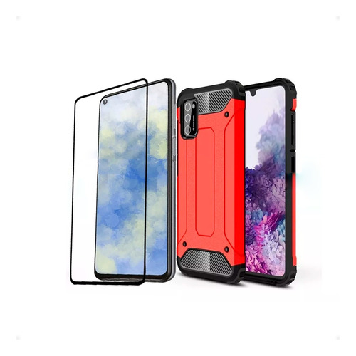 Funda Armor Roja + Vidrio 9d Para Samsung Galaxy A02s Otec