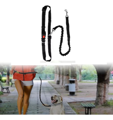Guia Longa Elástica De Cintura Para Corrida Com Cães Trela Cor Preto